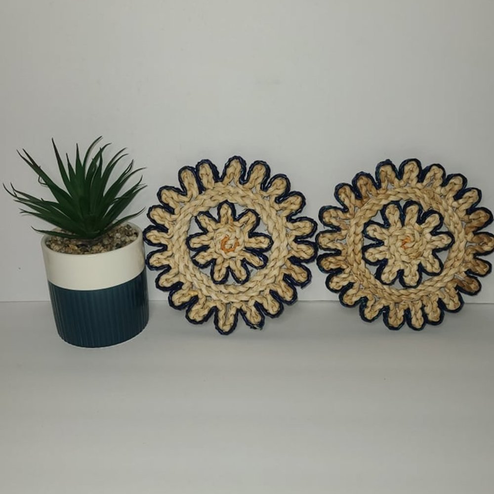Vintage Boho Wicker Trivet - Set of 2